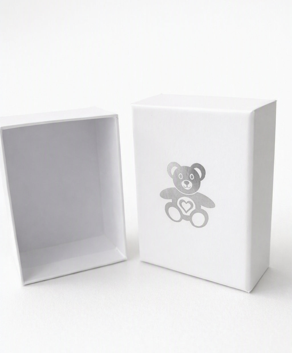 White Rigid Gift Box with Silver Teddy - 100 x 70 x 50mm - 50pcs