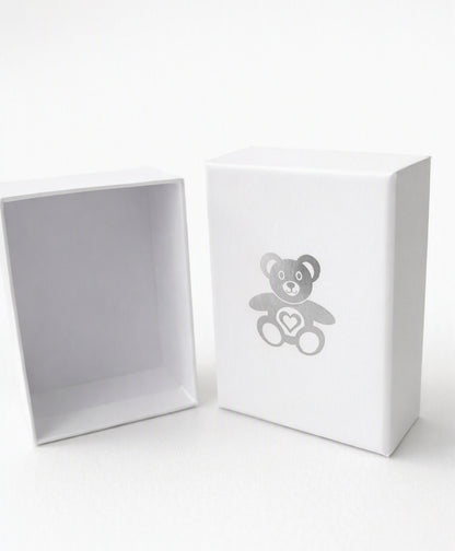 White Rigid Gift Box with Silver Teddy - 100 x 70 x 50mm - 50pcs