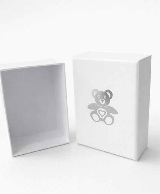 White Rigid Gift Box with Silver Teddy - 100 x 70 x 50mm - 50pcs